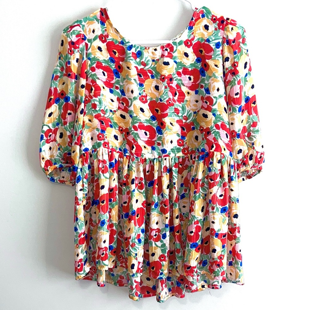 Umgee Floral Short Sleeve Babydoll Blouse